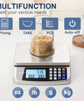 Digital display of Beefy 110 Pound Food Scale With Price Computing For Kitchen Cooking And Industry 1 Gram Increments 304 Stainless Steel