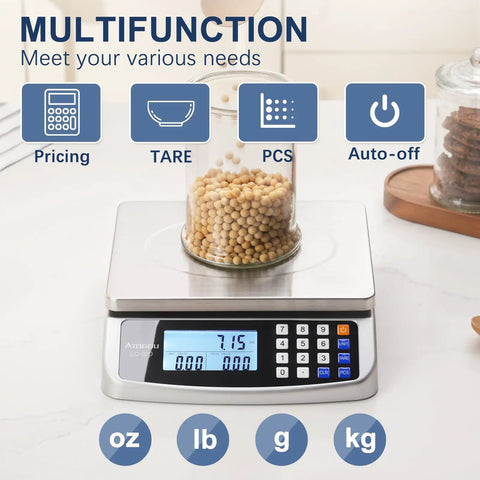 Digital display of Beefy 110 Pound Food Scale With Price Computing For Kitchen Cooking And Industry 1 Gram Increments 304 Stainless Steel