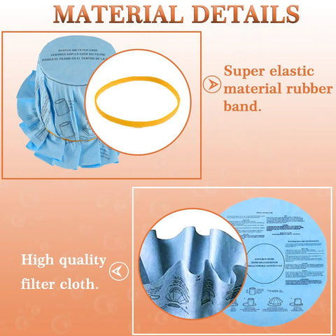 Reusable Wet Dry Vac Filter Set VF2002 90107 Dry Disc Vacuum Filters shown with super elastic rubber band and high-quality cloth.