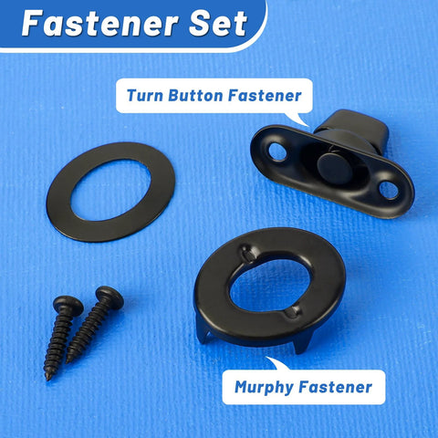 Black marine-grade turn-button fastener set with eyelets, mounting plate and two screws for canvas boats