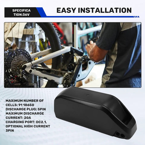 Heavy Duty Downtube Ebike Battery Case For Up To Ninety One 18650 Cells Diy Electric Bike Pack With Rock Solid Mechanical Lock And Thirty Six Volt Ready Setup For Daily Rides mounted on a bicycle frame.