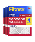 4-Pack 16x20x1 Air Filter MERV 11 MPR 1000 For Allergens And Pet Dander, 3-Month AC And Furnace Filters, Pleated Design