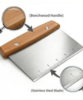 Heavy Duty Stainless Steel Dough Cutter And Bench Scraper Kitchen Essential For Nailing Cookie Dough Pastry Pie Crusts with beechwood handle.