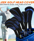 3 Piece Golf Head Cover Set For Driver And Fairway Woods With Long Neck Mesh Breathable Design And Interchangeable Tags In Blue