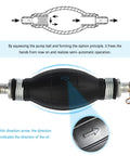 Close-up view of Big Flow Fuel Transfer Kit with direction arrow on siphon hose indicating oil flow direction.