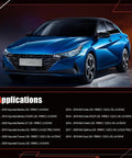 Image of a blue Hyundai Elantra highlighting compatible models for Timing Chain Kit With Intake And Exhaust CVVT Gear Sprockets.