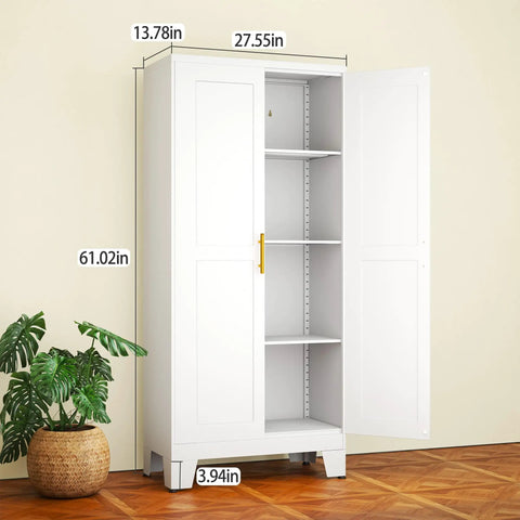 White Metal Storage Cabinet 61 Inch Heavy Duty Steel Cabinet With Doors And 3 Adjustable Shelves Built Tough For Home Office Kitchen