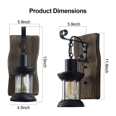 Dope Industrial Antique Wall Lantern With Pulley Sconce, rustic wood backing, and glass light, 13 inches high, 5.9-inch diameter