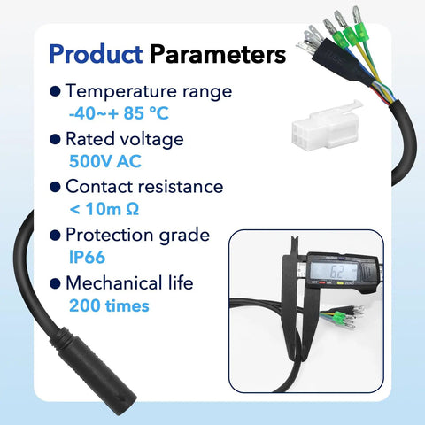 9 Pin Hub Motor Extension Cable Female Waterproof Connector For E Bike 12-72V 250-1000W Power Cable 60 Cm Length Ideal For Electric Bicycle Modifications And Motor Conversions with specifications displayed.