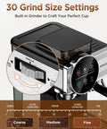 All In One Espresso Machine With Grinder And Milk Frother, 20 Bar Pump, Cold Brew, 30 Grind Settings, 60oz Removable Tank