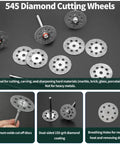 All In One Pro Grade 65 Piece Rotary Tool Kit With Diamond Cutting Wheels Resin Cut Off Discs HSS Circular Saw Blades Sanding Bands And Aluminum Oxide Bits For Wood Plastic Glass Metal Gem And Jade Projects, 545 diamond cutting wheels