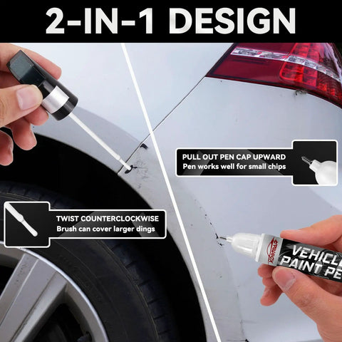 White Car Scratch Repair Pen For Quick Color-Matched Touch Up Paint That Blends Like A Pro shown on white car surface