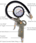 Heavy Duty Tire Inflator With 0-220 PSI Dial Gauge Durable Rubber Hose And Quick Coupler Precision Tire Pressure Tool
