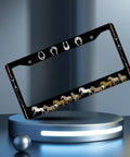Cool Horseshoe License Plate Frame Personalize Stainless Steel 6x12 Inch Two Holes With Screws For USA And Canada Standard License Plates Durable Weatherproof Funny Design on display.