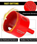 WORKEASE diamond hole saw kit, red 11-piece brazed hollow tile set (0.24-2 in) with double suction guide jig