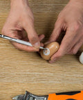 Person using Tungsten Carbide Tip Scriber 2 Pack Hand Drill Aluminum Etching Engraving Pen With Clip And Magnet For Glass Ceramics Metal Sheets Plus 2 Extra Replacement Tips to engrave wood