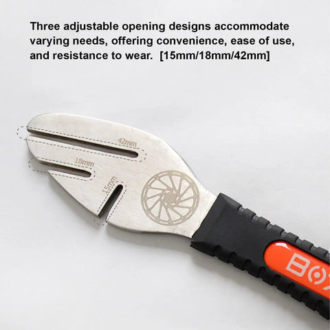 Bike Disc Rotor Truing Fork Tool For Mountain And Road Bikes With Comfortable Handle Stainless Steel Rotor Alignment Wrench Three Slot Depths 15mm 18mm 42mm