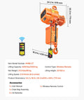 Built Tough Heavy Duty Electric Chain Hoist Up To 4400 Lbs With 20 Ft Lift Height Three Phase Dual Voltage 208 To 240V And 440 To 480V 60Hz Overhead Crane With 328 Ft Wireless Remote G100 Single Chain Lift, with remote and specifications displayed.