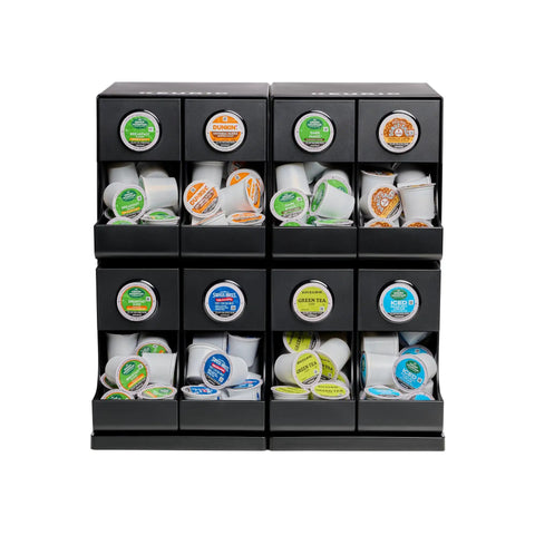 8 Count Modular Coffee Pod Merchandiser For Commercial Use - Slim, Gravity-Dispense Design with K-Cups organized in a black holder