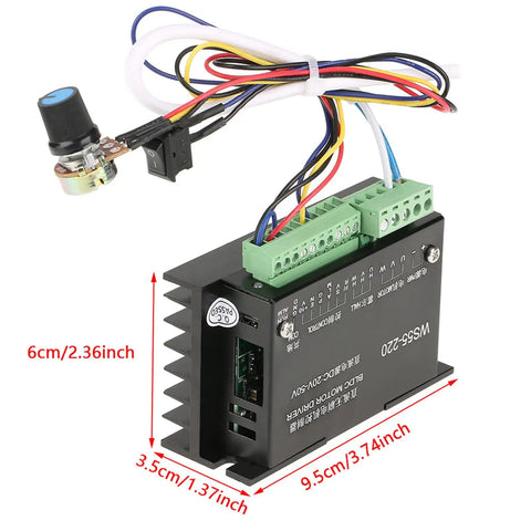 Beefy DC 48V 500W CNC Brushless Spindle Motor Driver Controller For BLDC Systems with color-coded wiring