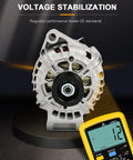 Front view of Drop-In Alternator Replacement for Ford Fiesta 2011-2019, OEM-grade car alternator, showing voltage stabilization.