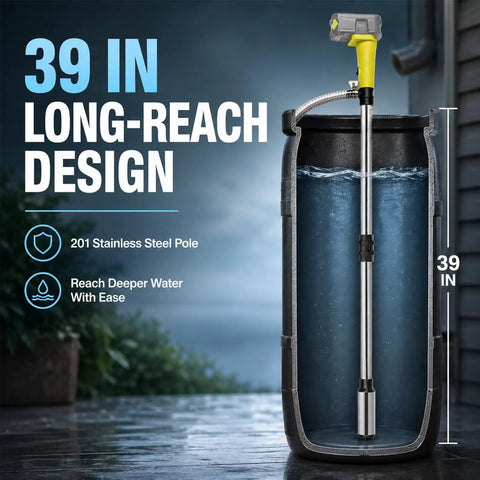 Cordless Stick Water Transfer Pump Roams Free Without Power Cords And Sniffs Out Standing Water Fast, 39 in stainless steel
