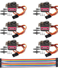 MG90S Micro Servo 9G Geared Servo For RC Hobbyists, 180 Degree Mini Servo Motor With M-F Cable, 6 pack layout with cables