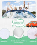10 Pack Sublimation License Plate Blanks White Aluminum Front Plates For DIY Custom Design Heat Transfer Compatible Front License Tag Durable Anti Corrosion Auto Plate For Most Vehicles shown with happy family driving.