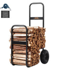 Heavy Duty Log Cart Built Tough For Firewood Up To 250 Lbs With Pneumatic Wheels And Elevated Guardrails Indoor Outdoor Steel Dolly