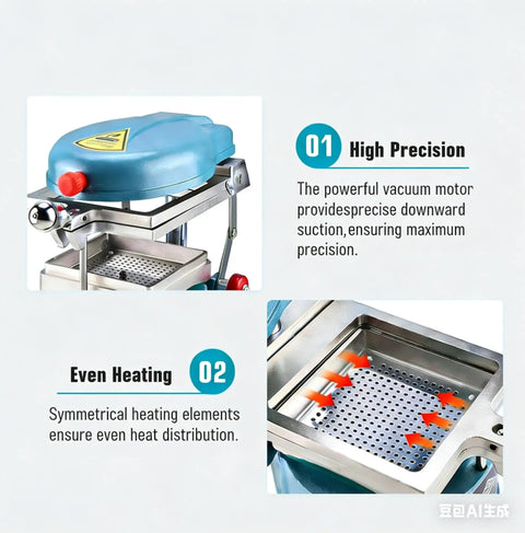 1000W Dental Vacuum Forming Machine For At Home Molding DIY Stainless Steel Heating System Night Guards And Whitening Trays Pro Grade High Efficiency Mold Tool 110V 60Hz Or 220V 50Hz showcasing precision suction and even heating elements.