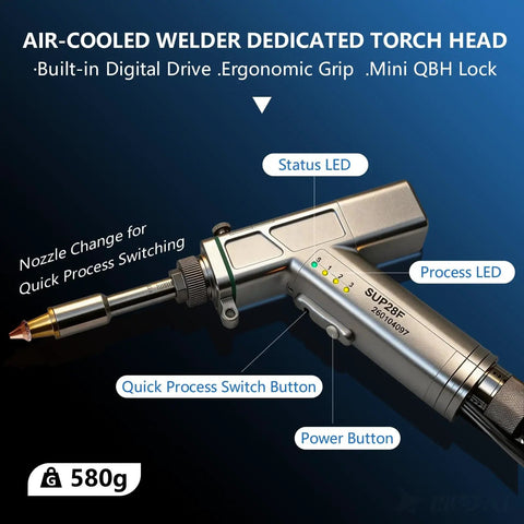 Air-cooled welder torch head with ergonomic grip for Multifunction Laser Welder With Built In Wire Feeder 1200W Portable Air Cooled Fiber Welder
