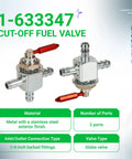 1-633347 Cut Off Fuel Valve With In Line Filter Kit Two Way One Quarter Inch Barbs Steel Petcock on display