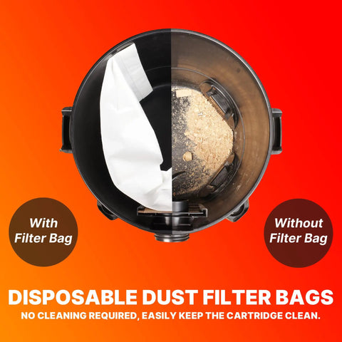 Disposable Vacuum Filter Bags For 5-9 Gallon Vacs, Dry Pick Up Only, White Paper, 3 Pack shown in vacuum with and without filter bag comparison