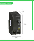 90 Amp Two Pole Circuit Breaker For QO Load Centers And Panel Boards, Plug On Design, 120 240V AC, Thermal Magnetic Overcurrent Protection, Easy To Install, Compatible With QO Load Centers CSEDs And NQOD Panels, showing dimensions 3.50 x 2.91 x 1.50 inches.