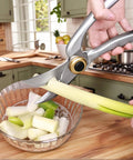 Heavy Duty Kitchen Scissors With Non Slip Handle And Auto Unlock For Cutting Meat Poultry Roasts Turkey And Fish Serrated Stainless Steel Blades With Ergonomic Grip Tough Yet Easy To Use Everyday Kitchen Tool cutting vegetables
