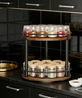 Two-Tier Lazy Susan Turntable Organizer For Cabinets And Pantries, 360 Degree Rotating Wood Kitchen Shelf Carousel with spices