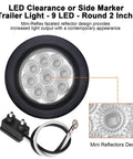 Close-up of Ten Pack Two Inch Round Red LED Trailer Side Marker Lights Kit With Clear Lenses and Wiring, showing reflector design.