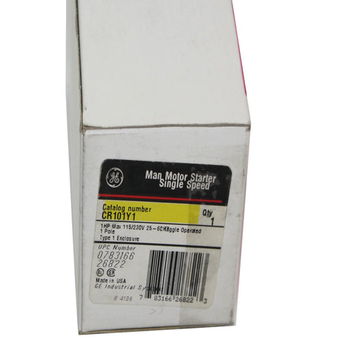General Electric CR101Y1 manual motor starter, NEMA single-pole, metal enclosure, 115/230V rating.