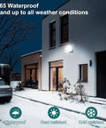 Built Tough Adjustable 150W LED Flood Light With Dusk To Dawn Photocell illuminating snowy driveway IP65 Waterproof