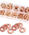 Copper Crush Metric Washers Kit 200 Pcs Sealing Flat Ring Set For M5 M6 M8 M10 M12 M14 displayed in organizer