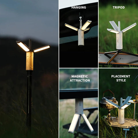Foldable Rechargeable Camping Light With Stand And Detachable Tripod, Waterproof Hanging LED Lantern for outdoor use