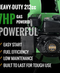 Beast Mode Gas Powered Wood Chipper Shredder Mulcher with 7 HP 212cc engine, highlighting easy start and durability features.