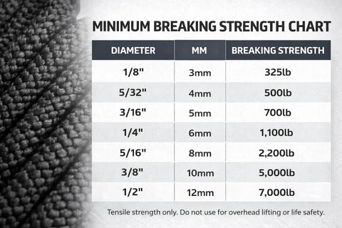 Heavy Duty Nylon Rope Solid Braid Utility Rope for Pulleys and Winches breaking strength chart with diameters