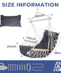 Cozy Hammock Chair Swing With Wooden Armrests, Sturdy Steel Spreader Bar, Plush Back Pillow, Hardware Kit Included