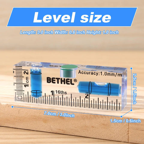 Compact Magnetic Bubble Spirit Level 2.95 Inch Mini Pocket Level With 90 Degree And 180 Degree Vials Shatterproof Acrylic Cross Check Built To Last For Machinists Construction Pros And Home Projects; transparent blue acrylic 3.0x1.0x0.6 in
