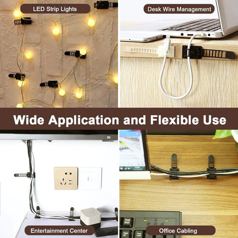Neat Adhesive Cable Management Clips And Zip Ties Kit 50 Pcs Adjustable Nylon Wire Clips And Clamps Organizer Strong Adhesive Tape Mount