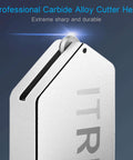 White pencil-style glass cutter with carbide head and oil-feed mechanism for mirror, tile, mosaic.