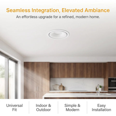 OUNONA Recessed Lighting Trims: Spotlight Downlight Holder, MR16/GU10 Retrofit Eyeball Light Fixture in white ceiling.