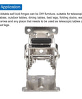Heavy Duty Table Leg Folding Brackets 2 Pack Adjustable 0 90 180 Degree Self Locking Hinges premium silver finish, front view.