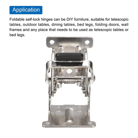 Heavy Duty Table Leg Folding Brackets 2 Pack Adjustable 0 90 180 Degree Self Locking Hinges premium silver finish, front view.